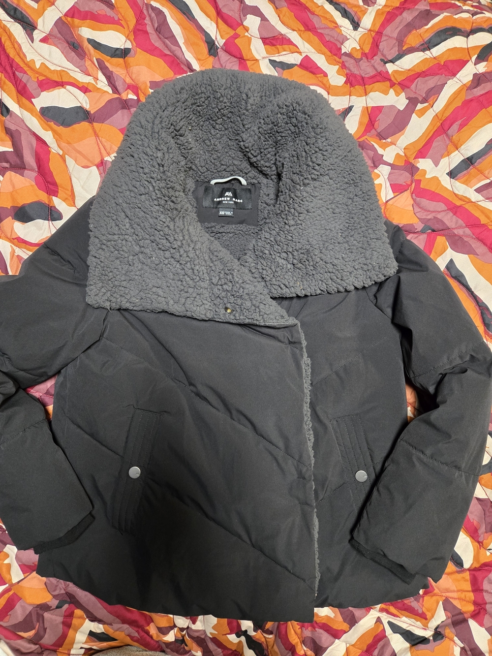 Andrew Marc Water Resistant Faux Shearling Lined Puffer Jacket in black